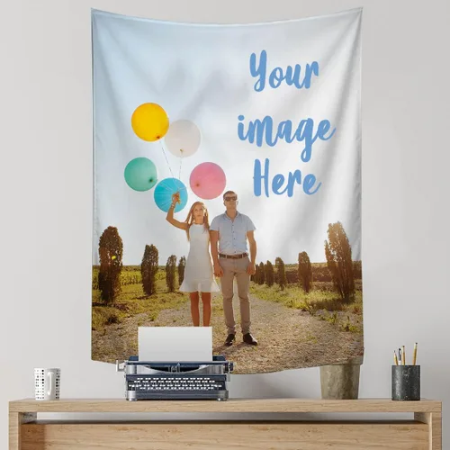 Vista 2 de Tapiz personalizado, 50 x 30 pulgadas, tapiz de pared personalizado para colgar en la pared con foto y texto, telón de fondo personalizado, foto