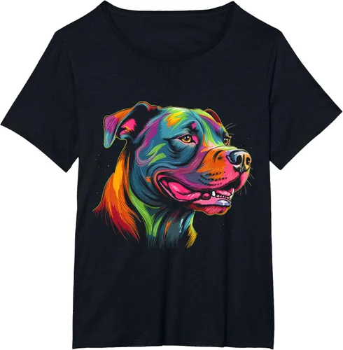 Vista 34 de Pit Bull Mom Dog Lover Colorido Artistic Pitbull Owner - Camiseta para mujer, Negro