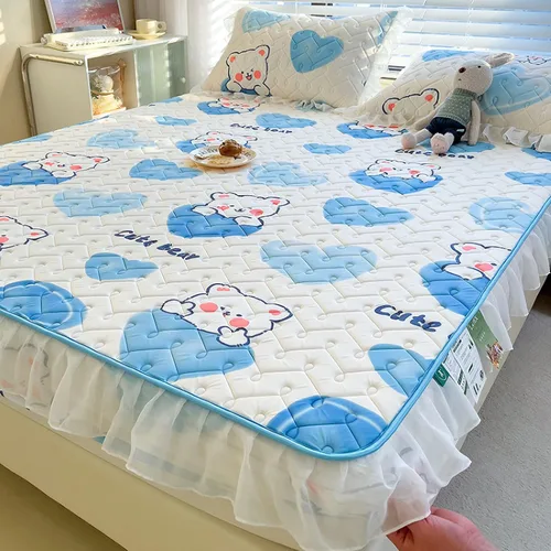 Vista 22 de Sábanas de bolsillo profundo, sábanas de látex de seda de hielo, fundas de colchón con estampado de dibujos animados agradables a la piel, con Gris