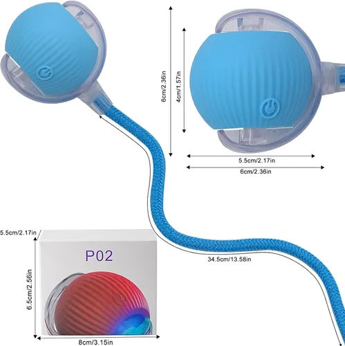 Vista 2 de Pelota interactiva de juguete para perros y gatos: pequeño juego para mascotas con luz LED y cola de cuerda para activar el movimiento, lindo regalo