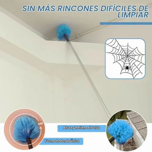 Vista 4 de Plumero de Telarañas de 20 Pies con Poste de Extensión 2 PIEZAS, Plumero Webster de Telarañas para Techos Altos/Esquinas, Cepillo de Telarañas