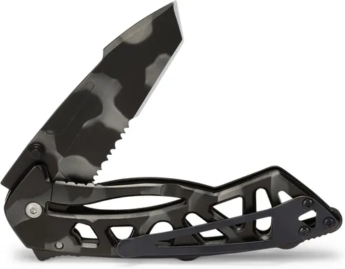 Vista 2 de Buck Knives 0870 - Cuchillo táctico de hueso plegable, parcialmente dentado, con clip 3” Modified Tanto 420HC Steel Blade, Stainless Steel Handle