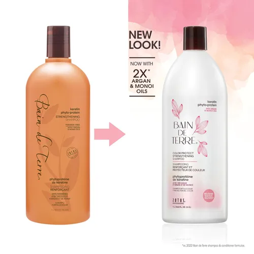 Vista 2 de Bain de Terre Champú fortalecedor de queratina fito-proteína para proteger el color, fortalecimiento seguro para cabello débil y dañado, sin