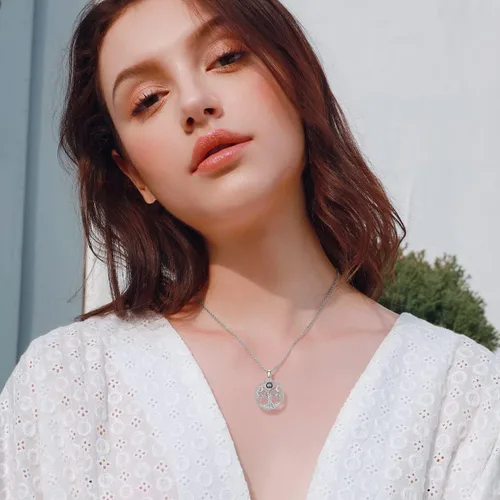 Vista 4 de Collar de árbol de la vida con piedra natal en 100 idiomas "I Love You", colgante de árbol de la vida, joyería de piedra natal personalizada