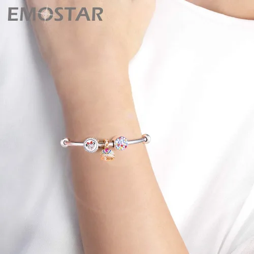 Vista 4 de EMOSTAR Rose Gold Valentine's Day Charms fits European Bracelet, Boy and Girl in Love, I Love You Gesture, Stars Crescent Moon, Crown, Celtic Knot