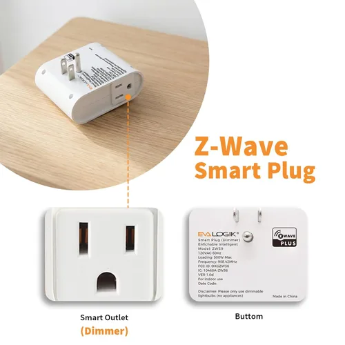 Vista 4 de Zwave - Enchufe de atenuación de luz inteligente, enchufe enchufable, repetidor integrado, requiere concentrador de onda Z, funciona