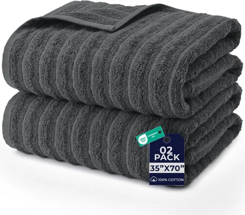 Vista 22 de DAN RIVER Paquete de 2 sábanas de baño de 35x70 pulgadas, sábanas de baño jumbo acanaladas para adultos, toallas grandes gruesas y absorbentes