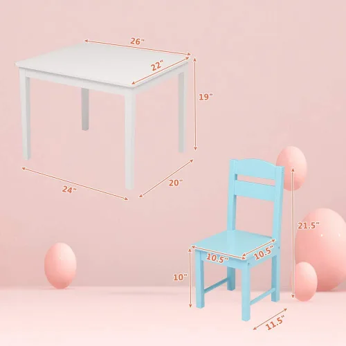 Vista 7 de Juego de mesa y 4 sillas de madera para niños, juegos de mesa de actividades para niños pequeños para dibujar lectura arte sala de juegos, muebles