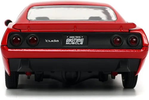Vista 5 de Jada Toys Big Time Muscle 1:24 1973 Plymouth Barracuda - Coche fundido a presión rojo/negro, juguetes para niños y adultos