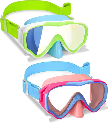 Vista 12 de Gafas de natación para niños con correa de tela para niños de 3 a 15 años, gafas de natación a prueba de fugas con cubierta nasal, vista clara
