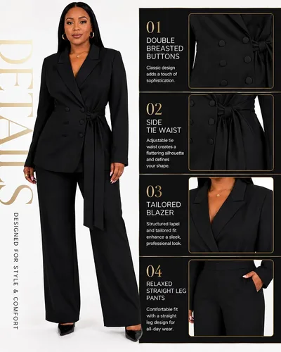 Vista 6 de CXXQ Conjunto de 2 piezas para mujer, talla grande, informal, para oficina Negro