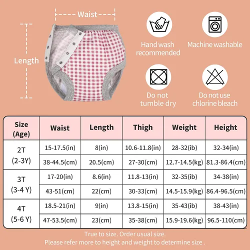 Vista 6 de BIG ELEPHANT Pantalones de entrenamiento con botones laterales para bebé, reutilizables a presión en ropa interior de entrenamiento 100% algodón