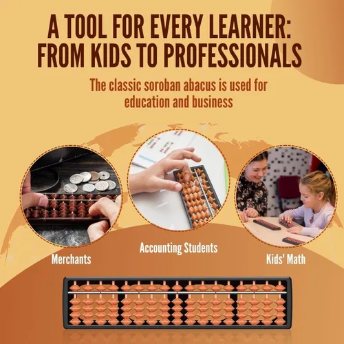 Vista 2 de Flexzion SorobanAbacus para adultos y niños – Soroban japonés de plástico de 11 pulgadas con 5 cuentas y 17 varillas para aprendizaje