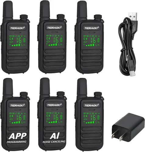 Vista 10 de TIDRADIO Walkie Talkies M11 Plus FRS de largo alcance, programación Bluetooth y cancelación de ruido AI, NOAA, VOX, radios bidireccionales de mano