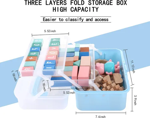 Vista 2 de Caja Organizadora Plegable Versátil de Tres Capas de 11(pulg), Ideal para Arte y Manualidades, Juguetes, Suministros de Costura, Joyería
