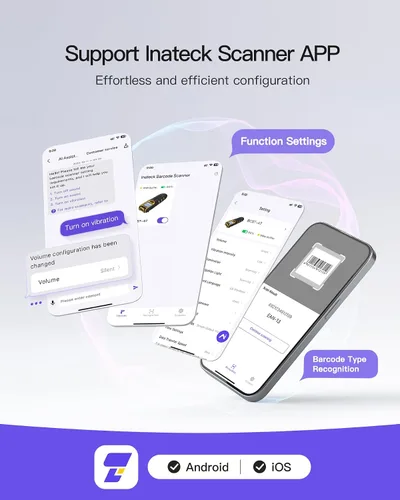 Vista 6 de Inateck Escáner de Código de Barras Inalámbrico, Escáner de Código de Barras Bluetooth Portátil con Pantalla, Escáner de Código de Barras 1D 2D QR