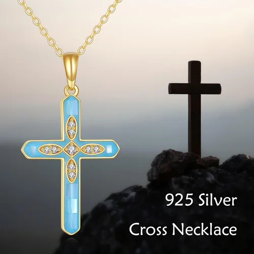 Vista 5 de Collar con dije de cruz de oro real de 14 quilates, infinito, alas de ángelcuerno, delicado colgante para mujeres, mamá, amante, boda, día de San