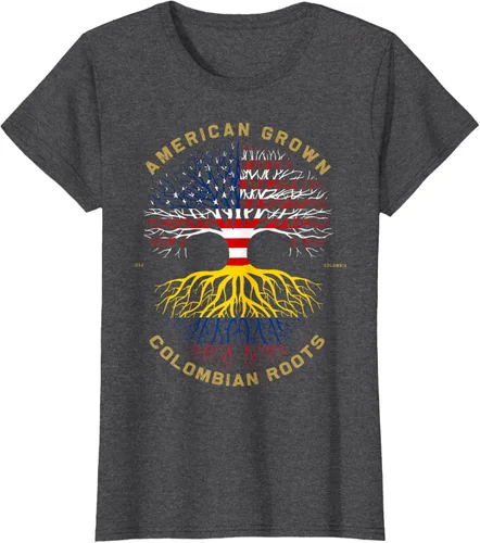 Vista 4 de Camiseta de regalo con la bandera de Estados Unidos con árbol de raíces colombianas