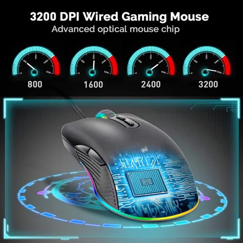 Vista 6 de IULONEE Ratón tipo C, ratones USB C con cable, mouse ergonómico de 4 RGB retroiluminación 3200 DPI compatible