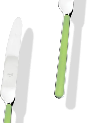 Vista 2 de MEPRA Juego de cubiertos aptos para lavavajillas, mango con acabado pistacho, color verde ácido
