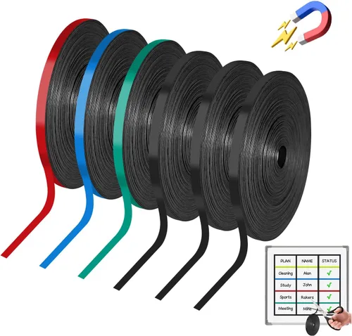 Vista 8 de Rollo de cinta magnética, cinta magnética de 30 pies x 1/4 pulgadas para pizarra blanca, bordes magnéticos reutilizables y divisores para aula