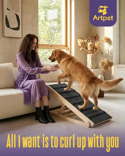 Vista 2 de Rampa ancha para perros para cama, sofá, rampas plegables para perros grandes de hasta 200 libras, rampa para mascotas de 43.3 pulgadas de largo