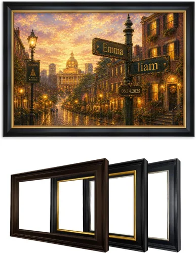 Vista 193 de IPIC - Personalized Framed Canvas with Custom Street Sign in Boston Personalized Street Signs with Names, Custom Canvas Print, Boston Sunset
