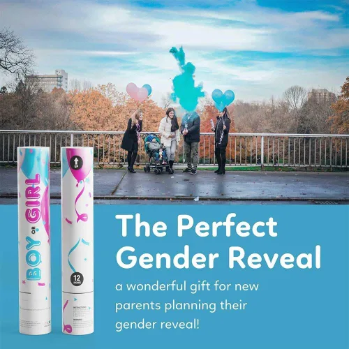 Vista 8 de TUR Party Supplies - (2, azul) Cañones lanzadores de polvo para revelación de género del bebé niño o niña 100% biodegradables, sin desorden 12