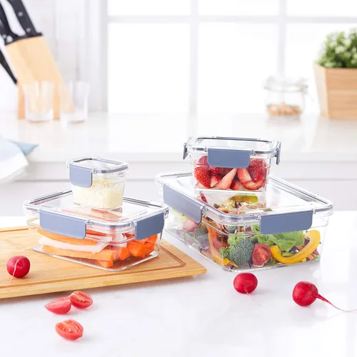 Vista 6 de Amazon Basics Tritan - Recipientes de plástico para almacenamiento de alimentos con tapas herméticas, 11 recipientes, transparentes, juego de 22