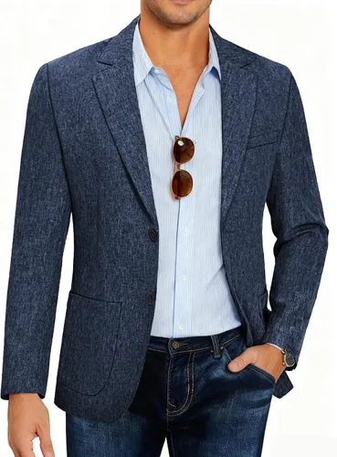 Vista 20 de COOFANDY Mens Blazer Casual Slim Fit Sport Coats Lightweight Sport Jacket Linen Textured Blazer, Two Button Suit Jacket, Patch Pockets, Plaid B