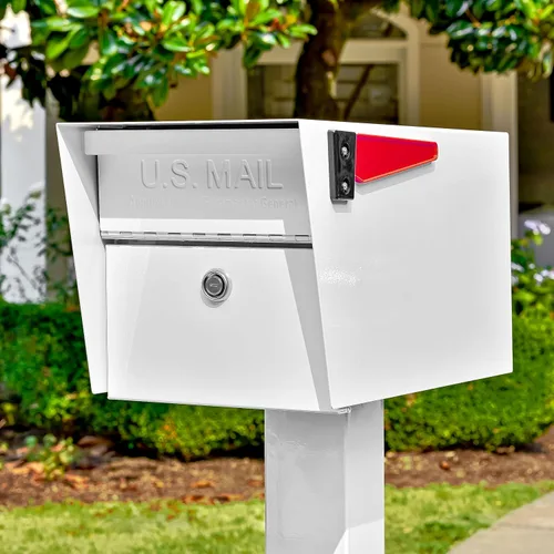 Vista 2 de Mail Boss Buzón de correo moderno con montaje en poste de bloqueo de correo, aprobado por USPS Patented anti-pry lock, accepts small packages