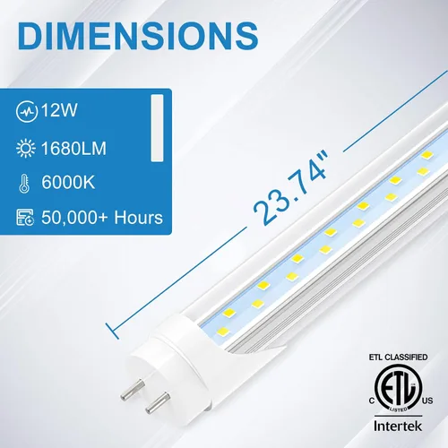 Vista 2 de JESLED Tubo de luz LED T8 de 2 pies, 12 W (equivalente a 30 W), 1680 LM, 6000 K, derivación de lastre, reemplazo de bombilla fluorescente F17T8