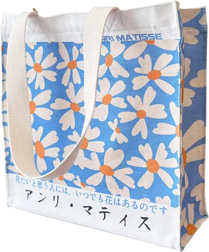 Vista 13 de Bolsa de lona para mujer con cremallera, bolsa de lona duradera y portátil reutilizable, bolsa de mano estética