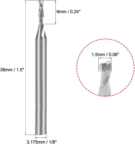 Vista 3 de uxcell 5 unids 1/8 "vástago 0.059 in x 0.236 in carburo End Mill CNC Router Bits 2 Flauta Fresa Bit para acrílico PVC MDF Madera