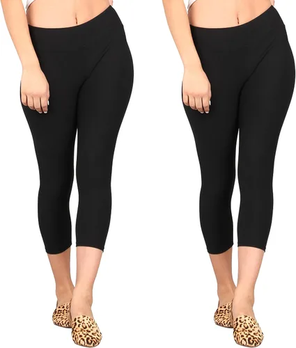 Vista 27 de Lildy - Leggings súper suaves lisas e impresas para mujer, elásticas sin transparencias Rayas negras y rojas/paquete de dos negras