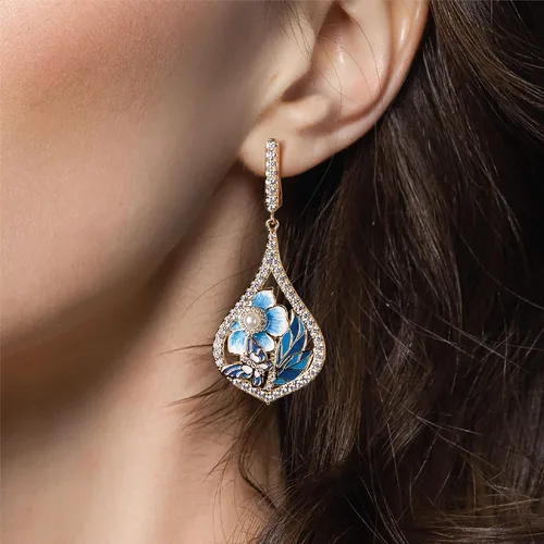 Vista 2 de Evabelle Dangle Drop Earrings for Women Hypoallergenic Gold Plated Cross FlowerBowPearl Earrings Trendy Wedding Jewelry for Mother Daughter Wife