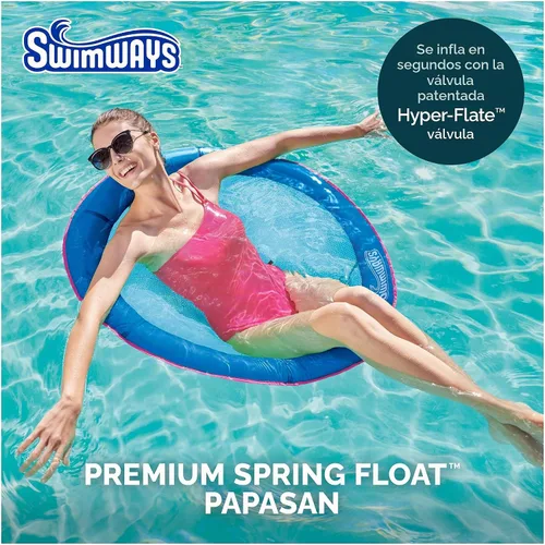 Vista 2 de SwimWays Spring Float Premium Papasan Pool Lounger with Breathable Mesh Seat, Inflatable Pool Floats for Adults with Fast Inflation, for Ages 15 & Up