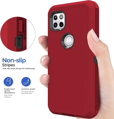Vista 3 de Funda para Moto One 5G Ace con protector de pantalla, resistente de triple capa, a prueba de golpes, a prueba de caídas/polvo, híbrida, resistente