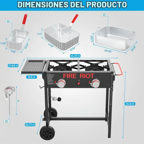 Vista 4 de Freidora de propano para exteriores de 36 cuartos de galón con carrito