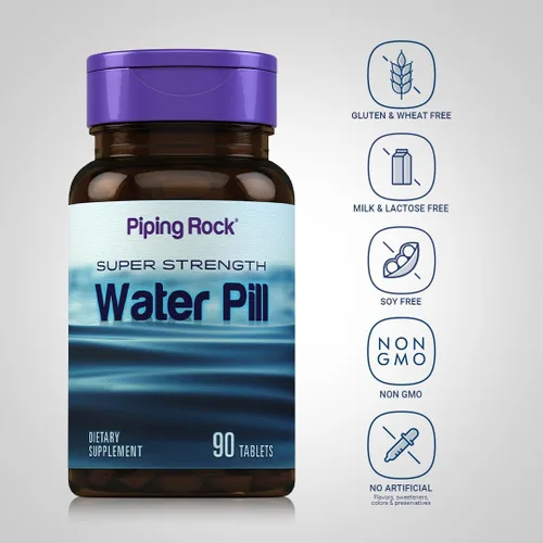 Vista 3 de Piping Rock Pastilla de agua para hombres y mujeres 90 tabletas Suplemento súper fuerte con potasio Vegetariano, sin OMG, sin gluten