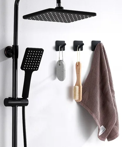 Vista 5 de xdgeLoad Ganchos para toallas de baño, 4 unidades, ganchos de pared resistentes para baños, abrigos, batas, cocina, ganchos autoadhesivos sin Negro