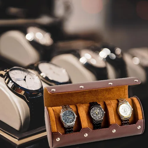 Vista 3 de Mr.Okay Funda de viaje para reloj funda de cuero de alta calidad para mujeres u hombres, organizador de relojes portátil para almacenamiento