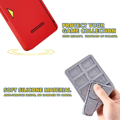 Vista 5 de FUNLAB - Funda de juego compatible con juegos Nintendo Switch y tarjetas Micro SD funda de cartucho con 24 tarjetas de juego color rojo Pokedex
