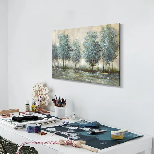Vista 4 de Lienzo de pintura de árbol, arte de pared, bosque texturizado, paisaje, naturaleza, árboles, paisaje, ilustración, dormitorio, sala de estar