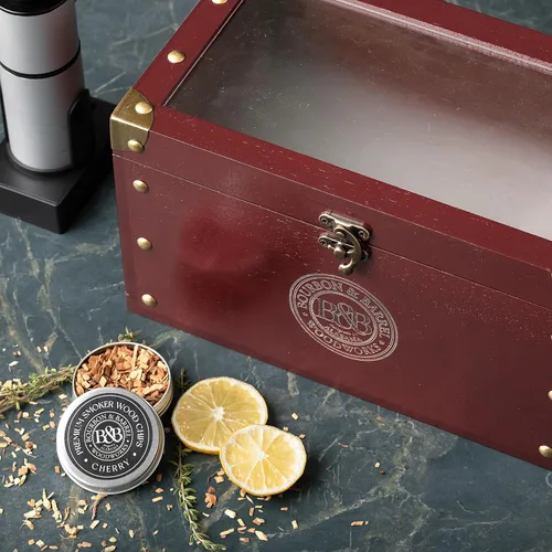 Vista 5 de BOURBON&BARREL Kit de ahumador de cóctel Fabricado con madera de nogal Kit de ahumador de whisky con ahumador instantáneo, caja de ahumar Caja