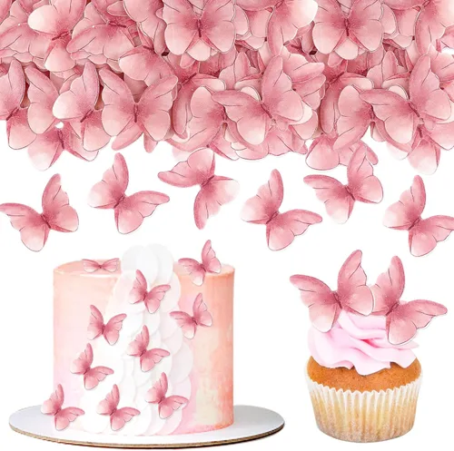 Vista 13 de Mariposas comestibles para decoración de pasteles, decoración comestible de arco iris para pasteles y cupcakes, mariposas de papel de oblea