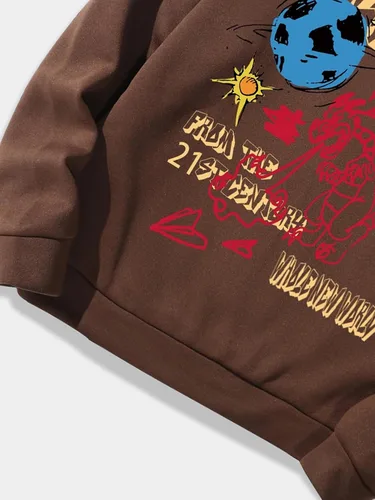 Vista 4 de COZYEASE Sudadera con capucha para hombre, de gran tamaño, con gráficos, de manga larga, con cordón, casual, a la moda