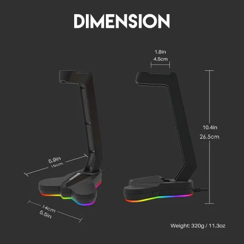 Vista 4 de FANTECH Soporte de auriculares Tower RGB, soporte para auriculares para jugadores Gaming PC Accesorios (rojo)