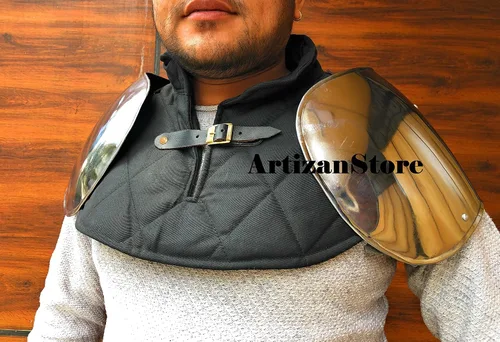 Vista 4 de ARTIZANSTORE Elias Paulders - Juego de hombros pequeños, armadura vikinga de 0.63 oz, juego de hombreras plateadas, caballero LARP, armadura