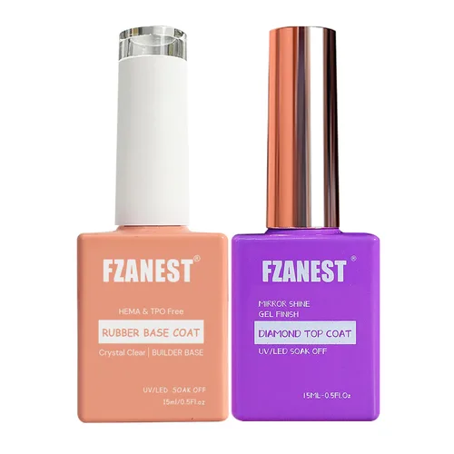 Vista 9 de FZANEST Esmalte de uñas de gel capa superior 2 * 15ML sin limpieza, capa superior de diamante, esmalte de uñas de gel transparente de alto brillo 2